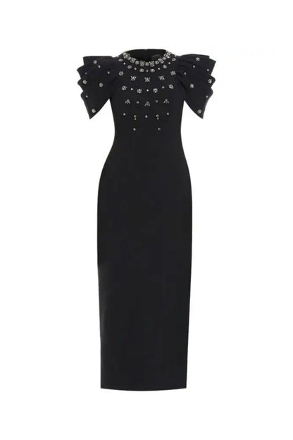 roxanne crystal-embellished crepe bodycon gown in black