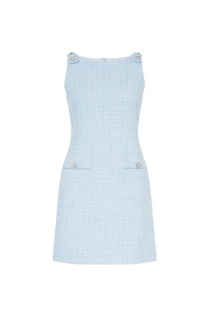 halter neck tweed vest mini dress in blue