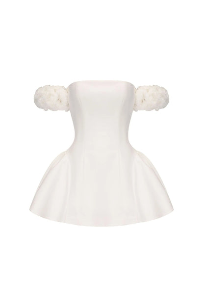 sherry Flower strapless puffy mini dress in white