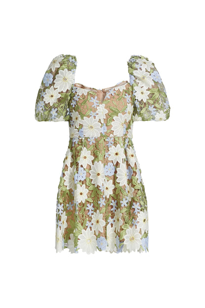 rebecca Flora Lace Mini Dress in Green