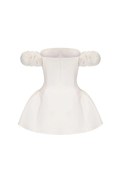 sherry Flower strapless puffy mini dress in white