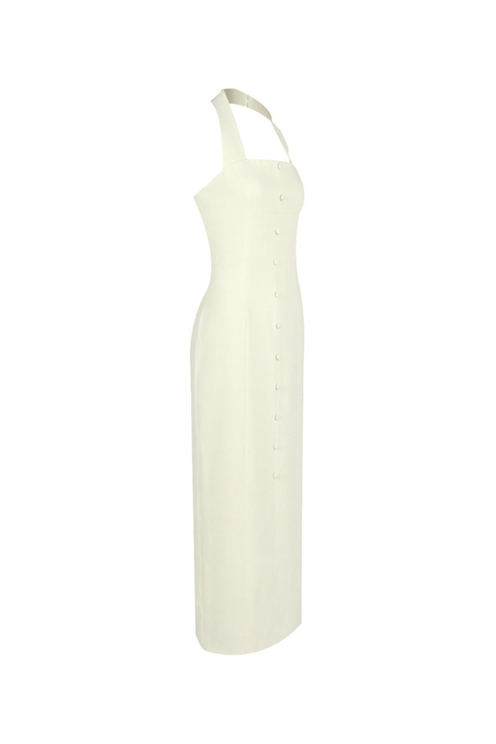 Almond Woven Halter Button Maxi Dress