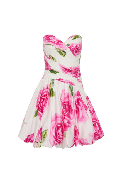 rose light Bubble Hem strapless Mini Dress