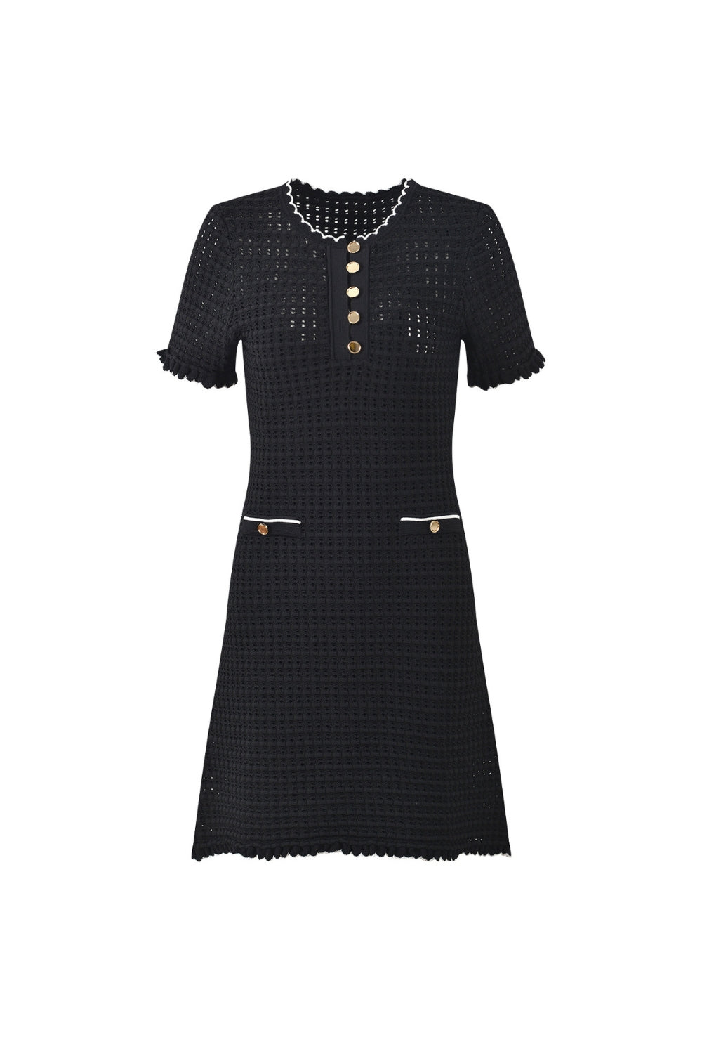 simona hollow knit Mini dress in black