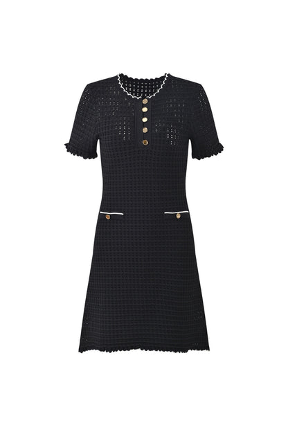 simona hollow knit Mini dress in black