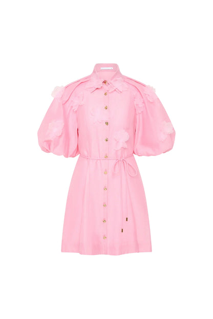 elvira 3D-Petal Belted Mini Shirt Dress in Pink