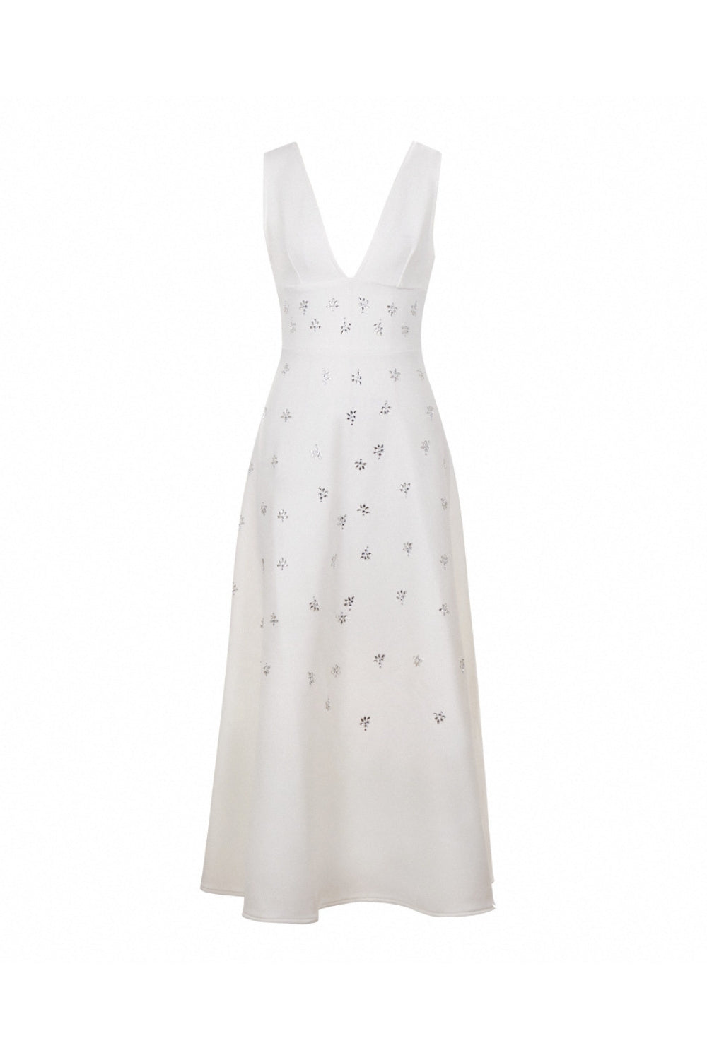lily diamond V-neck midi dress in white
