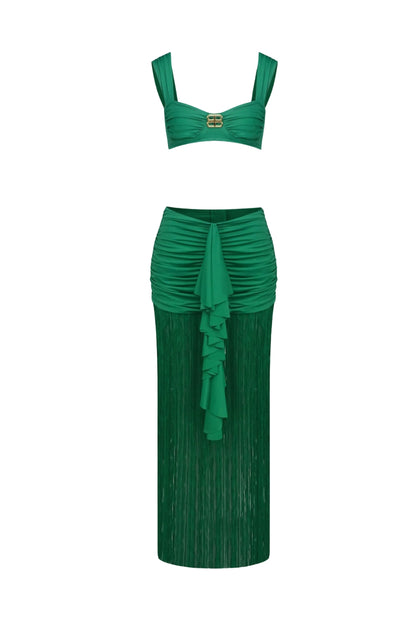 Tyonska Fringe Ruched Two Piece Set