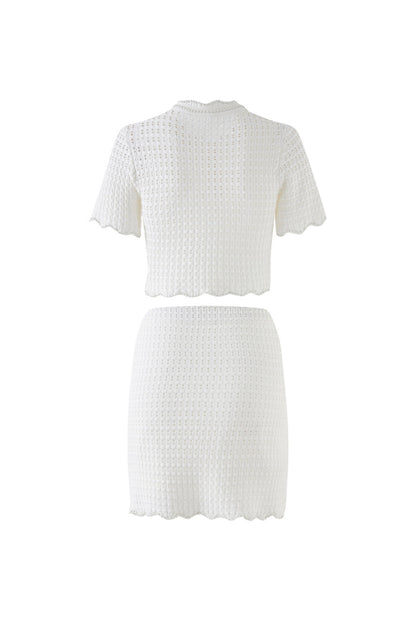 angela ruffle trim Pearl beaded knit sweater