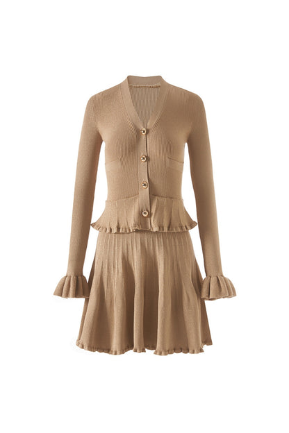 alisa Gold Lurex Peplum Knit Mini Dress