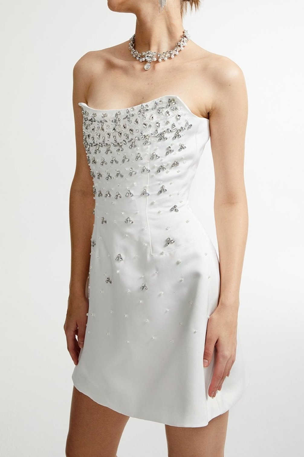 MELISANDE EMBELLISHED MINI  DRESS IN WHITE