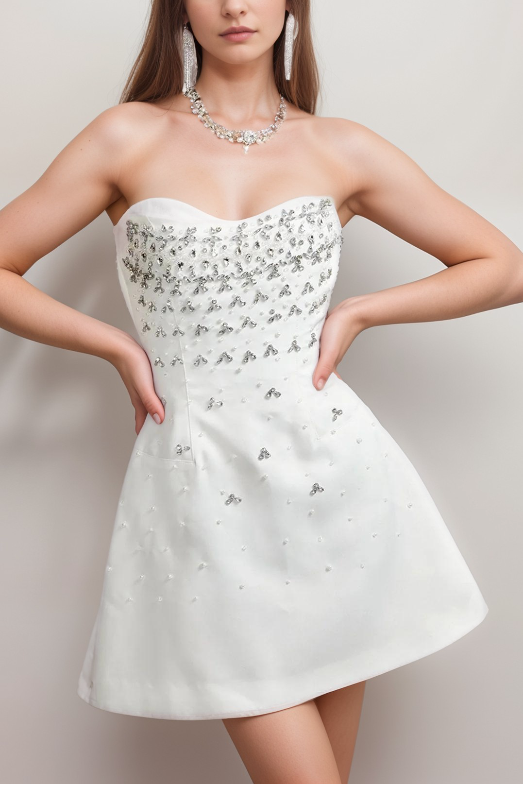 MELISANDE EMBELLISHED MINI  DRESS IN WHITE