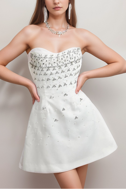 MELISANDE EMBELLISHED MINI  DRESS IN WHITE