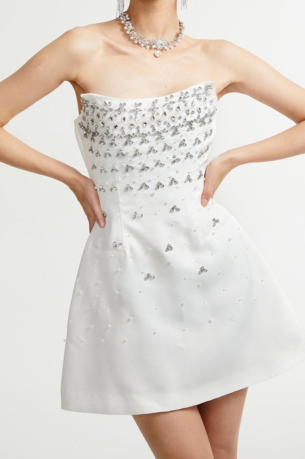 MELISANDE EMBELLISHED MINI  DRESS IN WHITE
