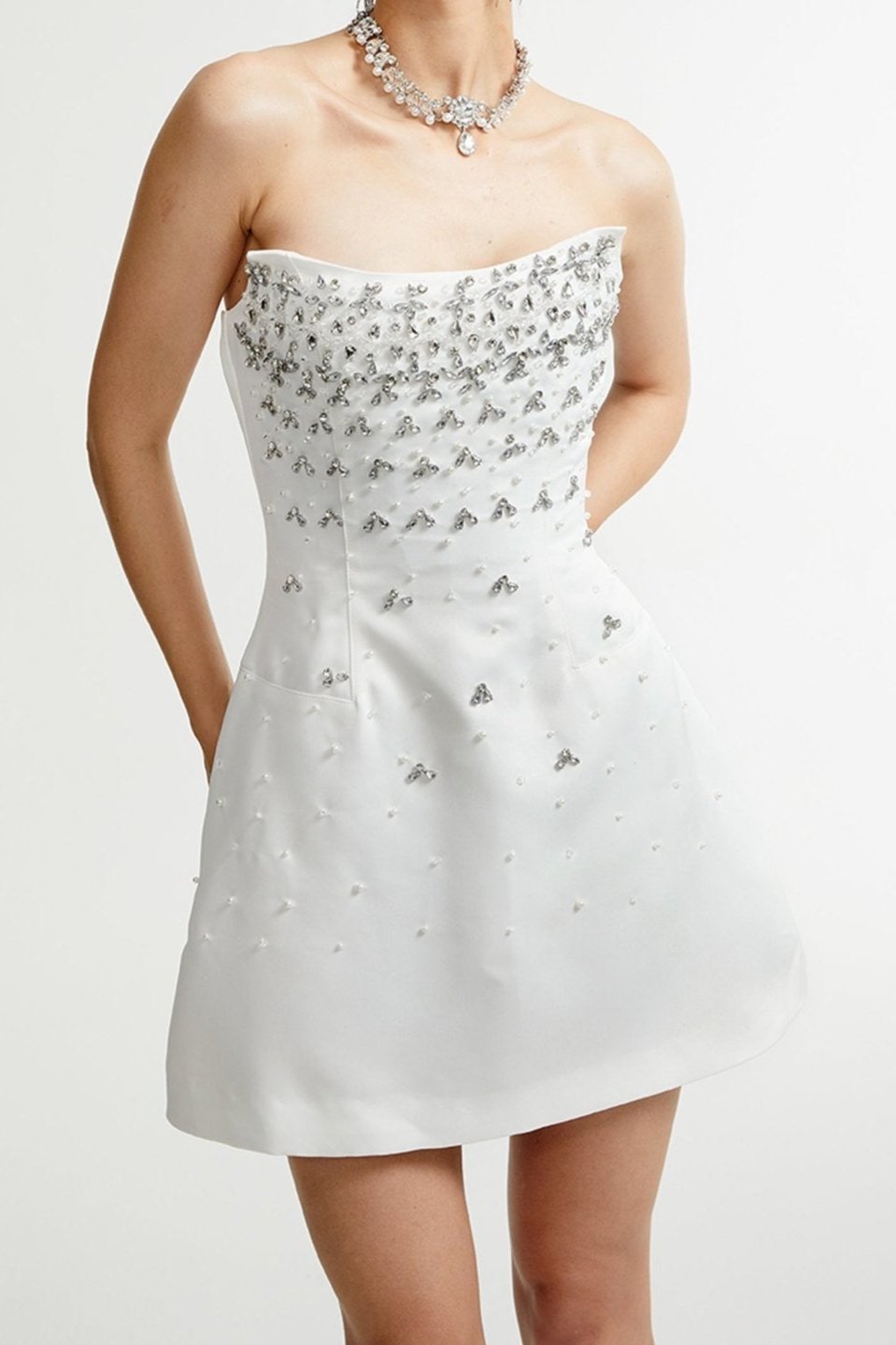 MELISANDE EMBELLISHED MINI  DRESS IN WHITE