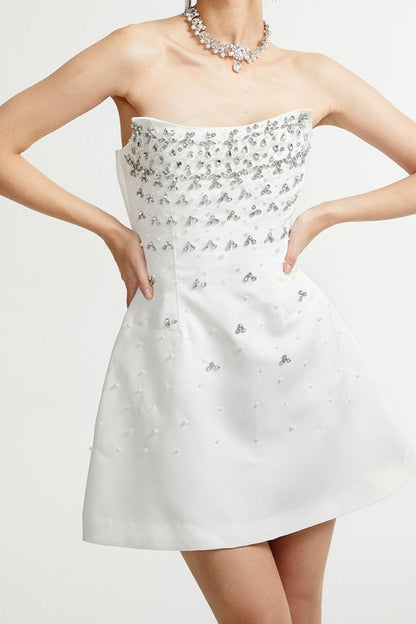 MELISANDE EMBELLISHED MINI  DRESS IN WHITE