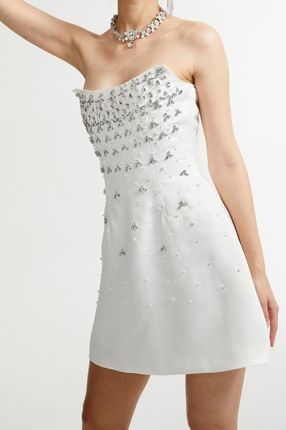 MELISANDE EMBELLISHED MINI  DRESS IN WHITE