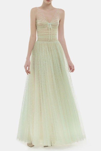 monica mint draped tulle fishbone maxi dress