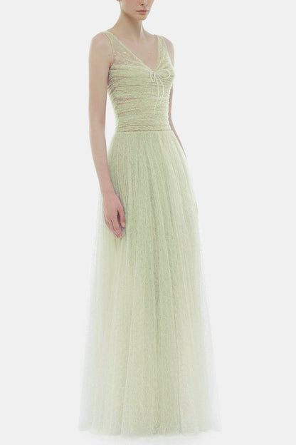 monica mint draped tulle fishbone maxi dress