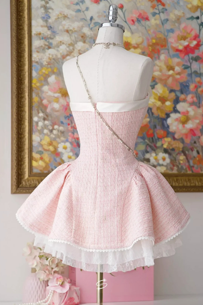TWEED BOW MINI DRESS IN PINK