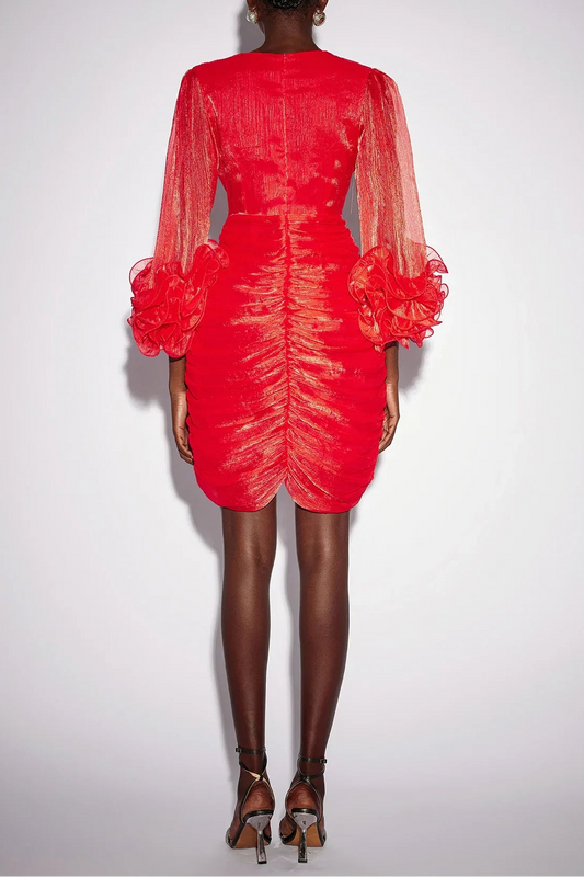 apphia Ruched Mesh Bodycon Mini Dress in red