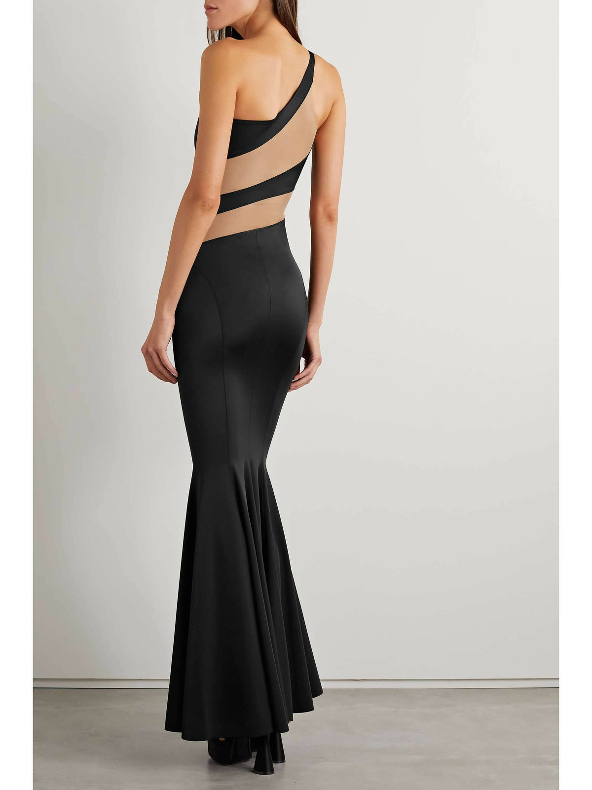 Snake One-Shoulder Mesh-Paneled Stretch-Jersey Gown