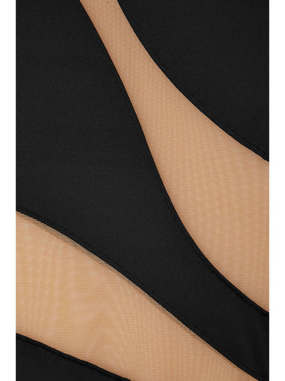 Snake One-Shoulder Mesh-Paneled Stretch-Jersey Gown