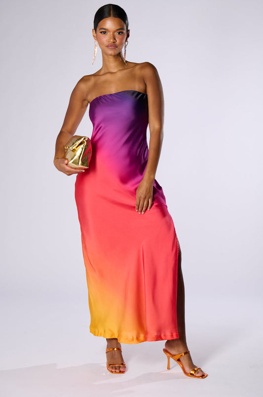 SATIN STRAPLESS MAXI DRESS