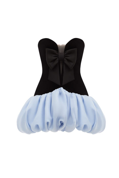 velvet corset satin mini dress in black light blue