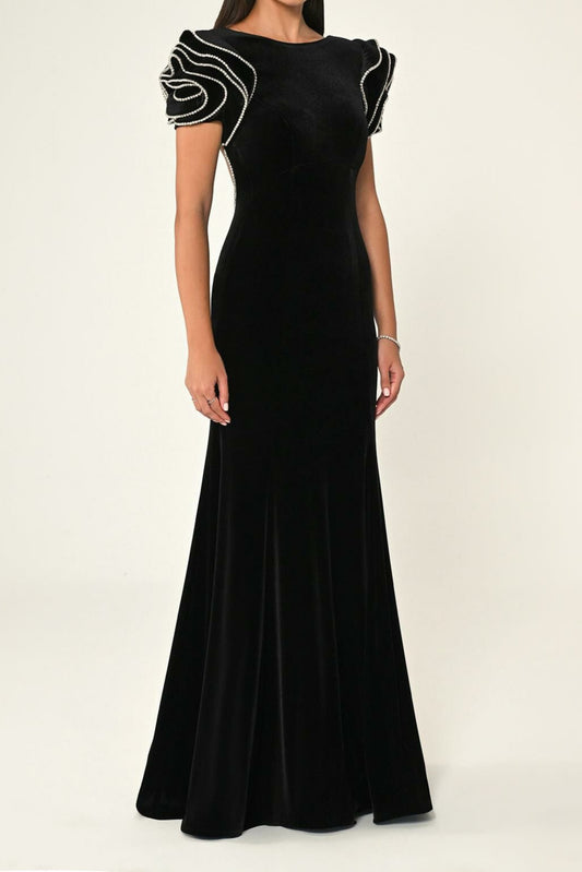 jessie Ruffle sleeves open back maxi dress in black