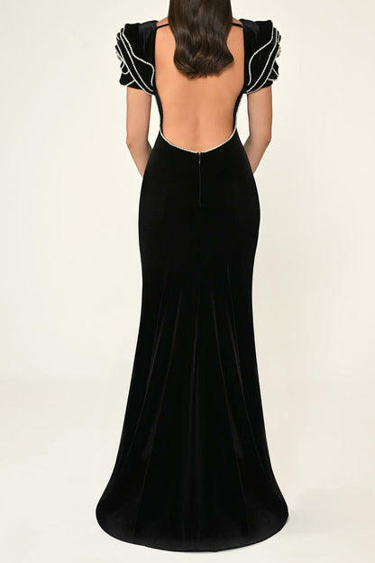 jessie Ruffle sleeves open back maxi dress in black