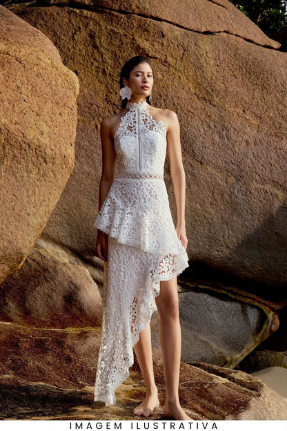 Lace sleeveless top irregular skirt set in white