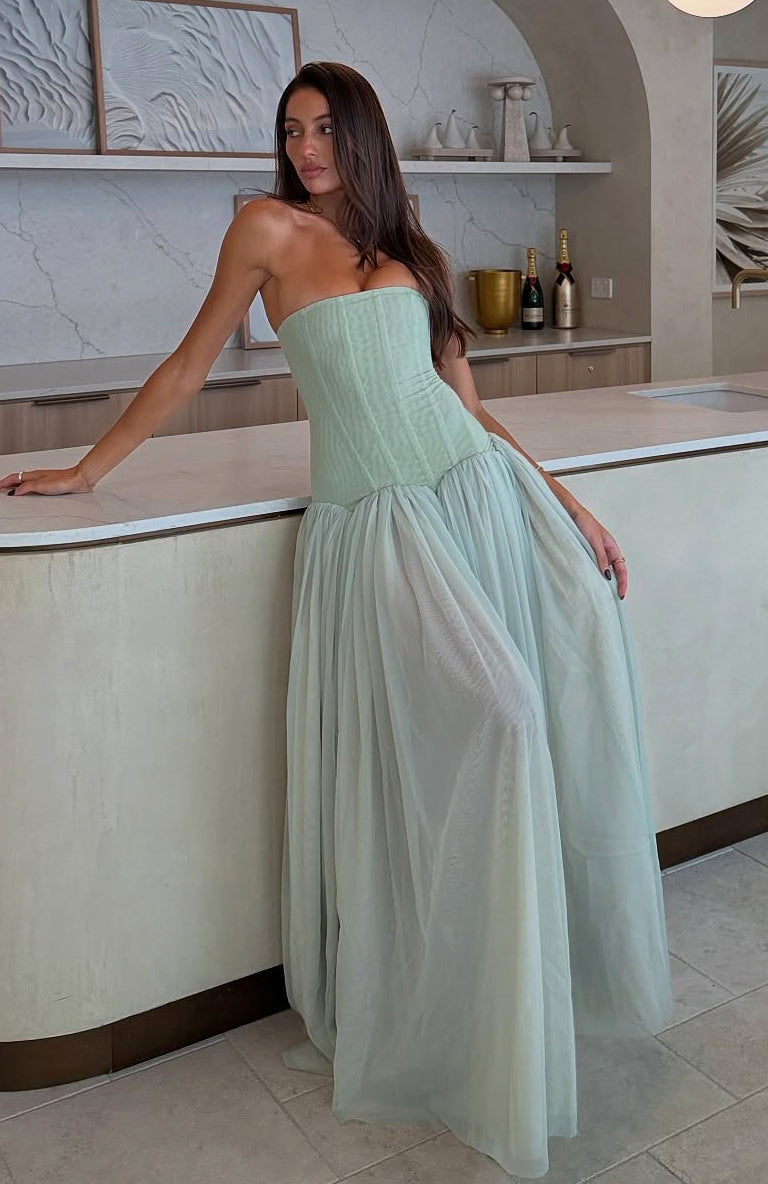 sabrina tulle strapless maxi dress - green
