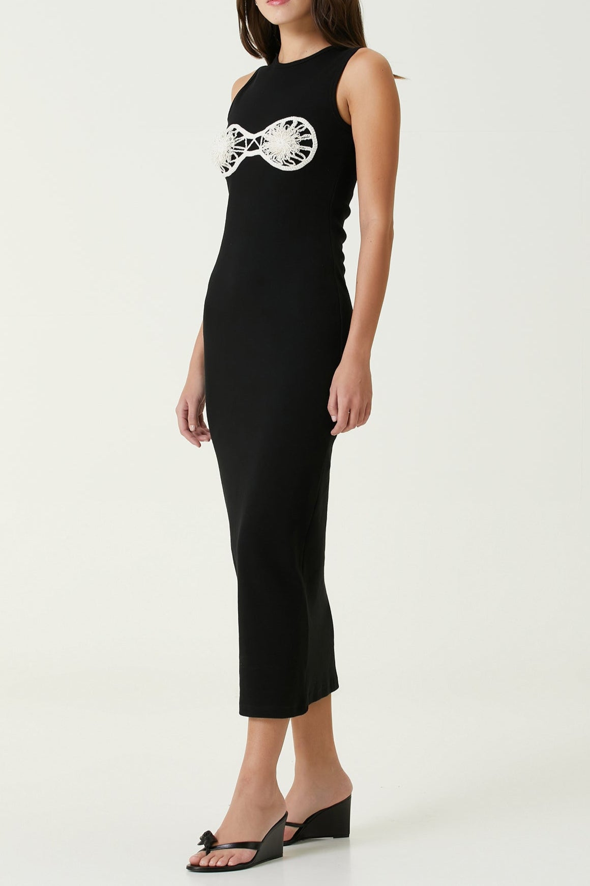 carol black crochet bra cotton tank midi dress