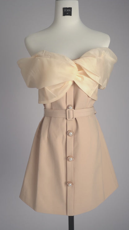 Pearl buckle off shoulder mini dress