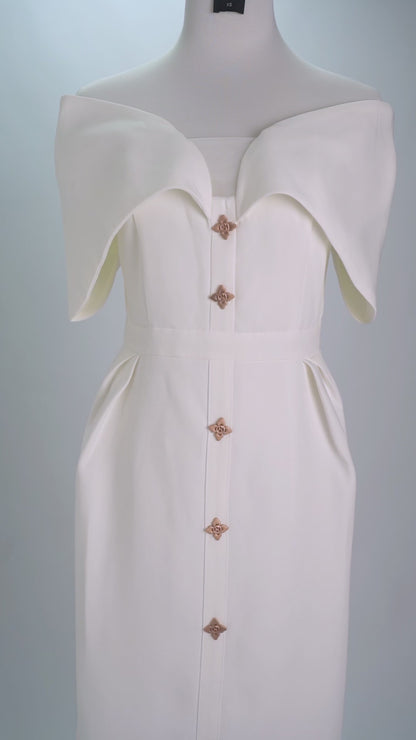 off shoulder midi dress in white