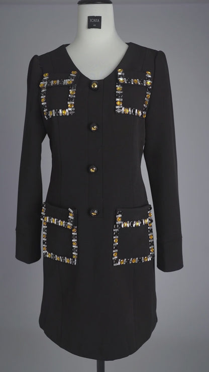 Crystal embellished mini dress in black
