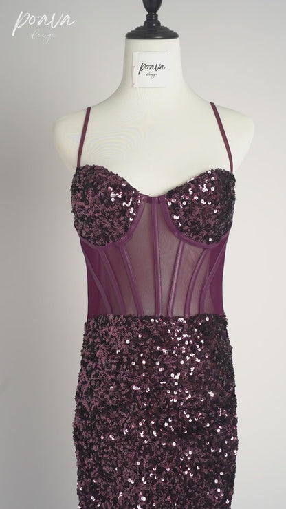 Strappy Sequin Corset Midi Dress
