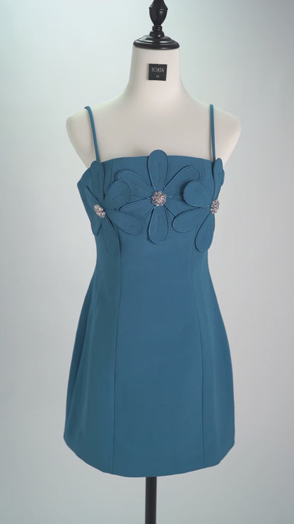Blue flower strappy mini dress