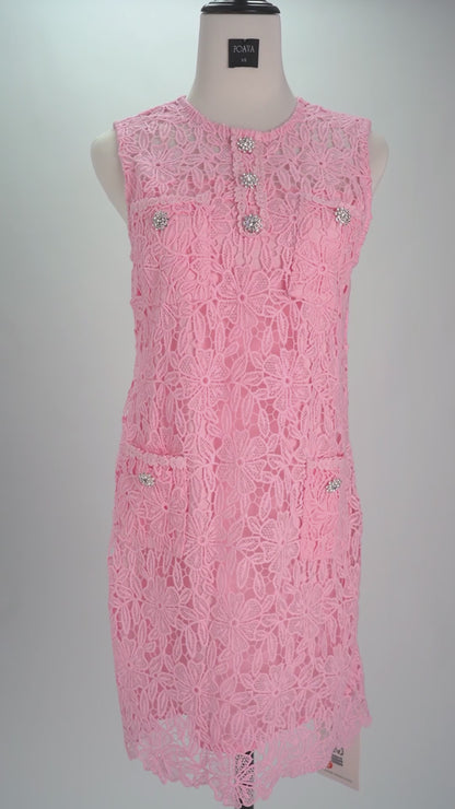 Lace embellished floral mini dress in pink
