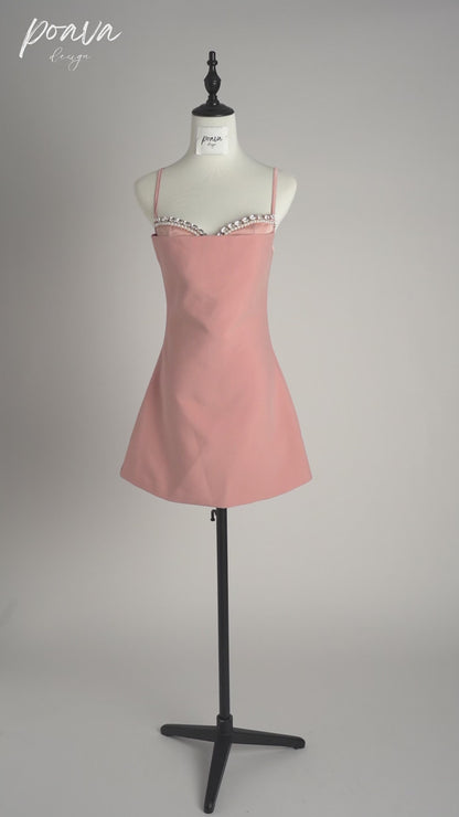 Pink embellished mini dress