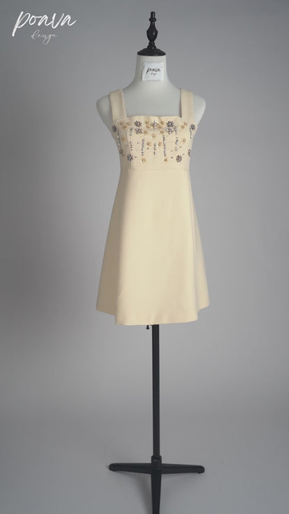 Embellished yellow A line mini dress