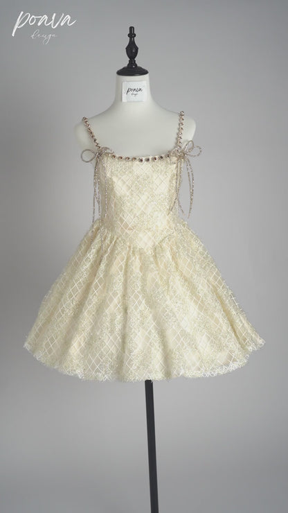 Embellished mini dress in light yellow