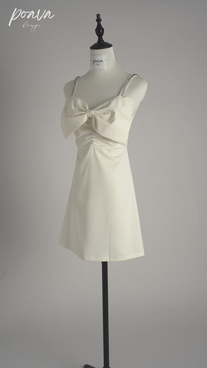 A line White bow mini dress