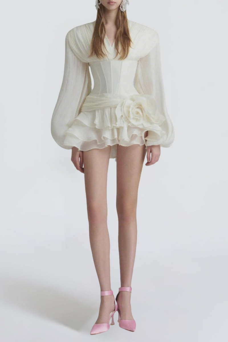 Flower Coastal Mini Dress In ivory