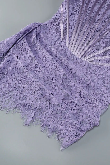Purple Lace Corset Strapless Draped Mini Dress