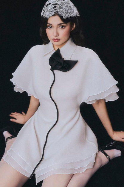 layer trim chiffon shirt mini dress in white