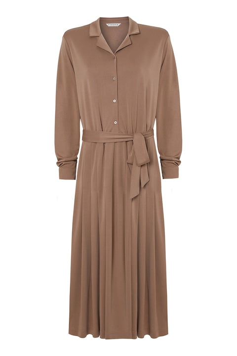 Drawstring waist midi dress in brown