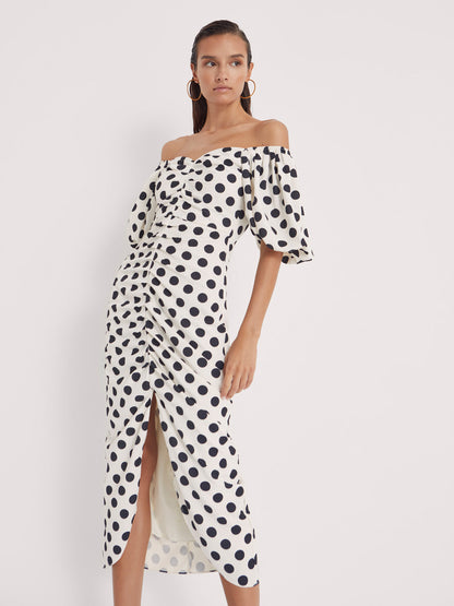 RITA DOTS - Draped polka dot midi dress