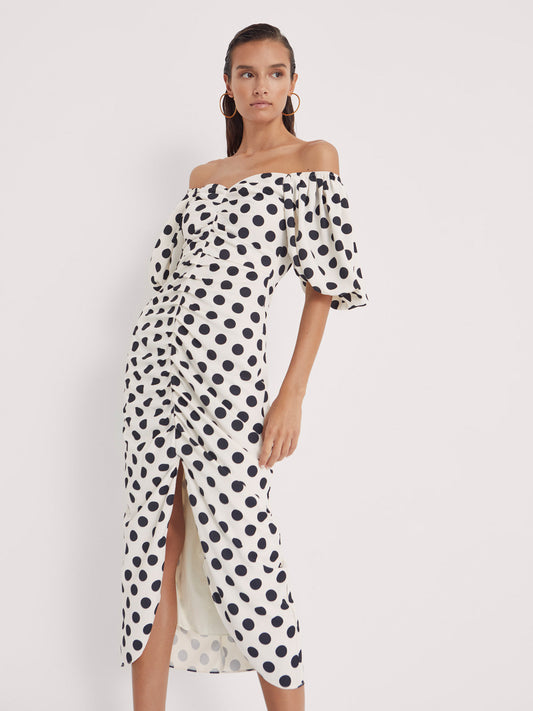 RITA DOTS - Draped polka dot midi dress